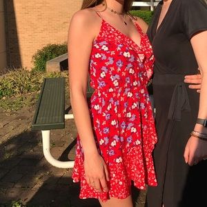 Express Red Printed Ruffle Dress